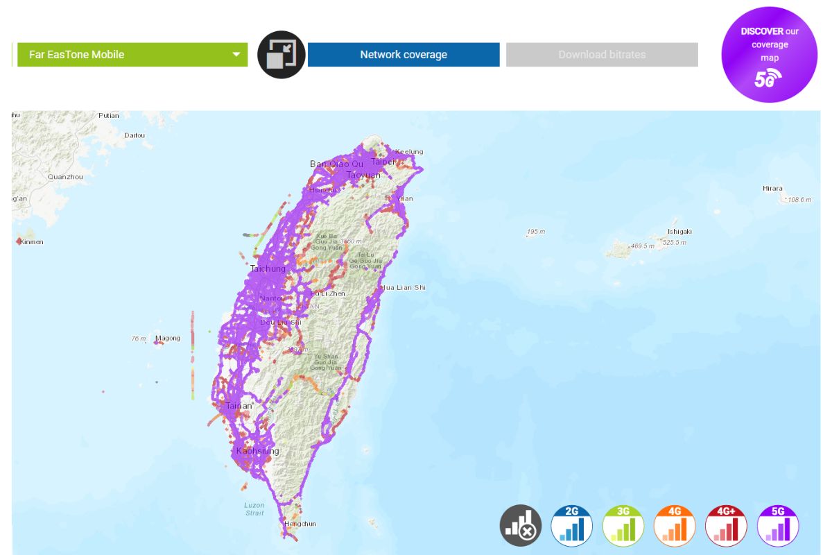 fareastone coverage in taiwan